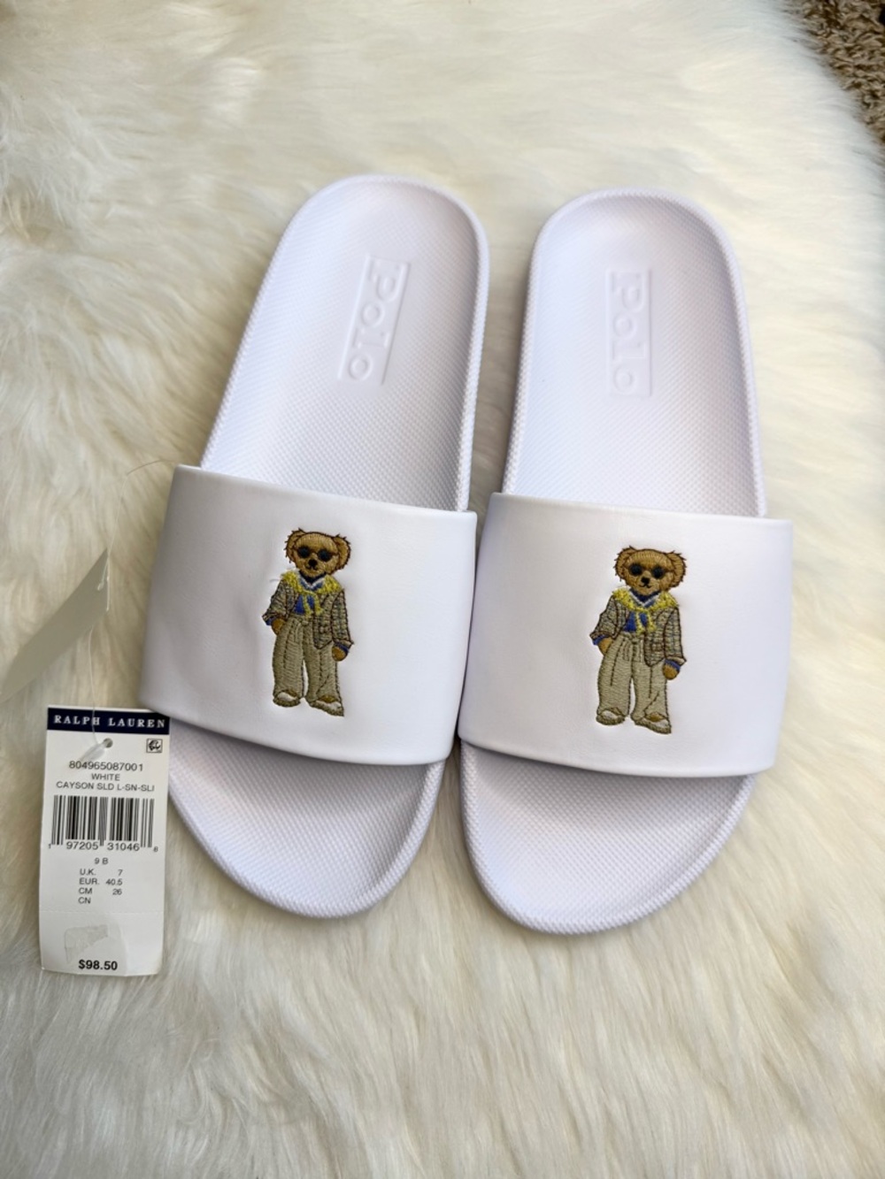 Polo Ralph Lauren Casual Polo Bear Cayson Slides in White Women’s Size 9 NEW